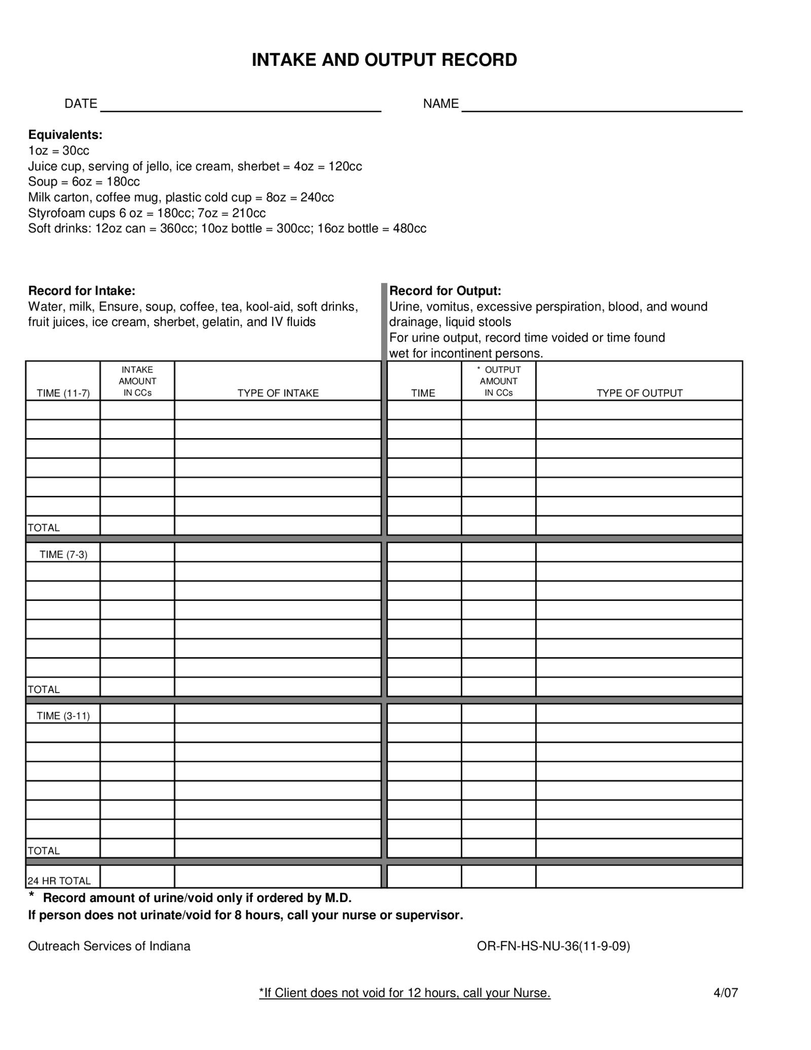 Intake and Output Record - Thumbnail