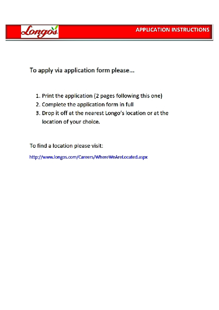 Longos Application for Store Employment