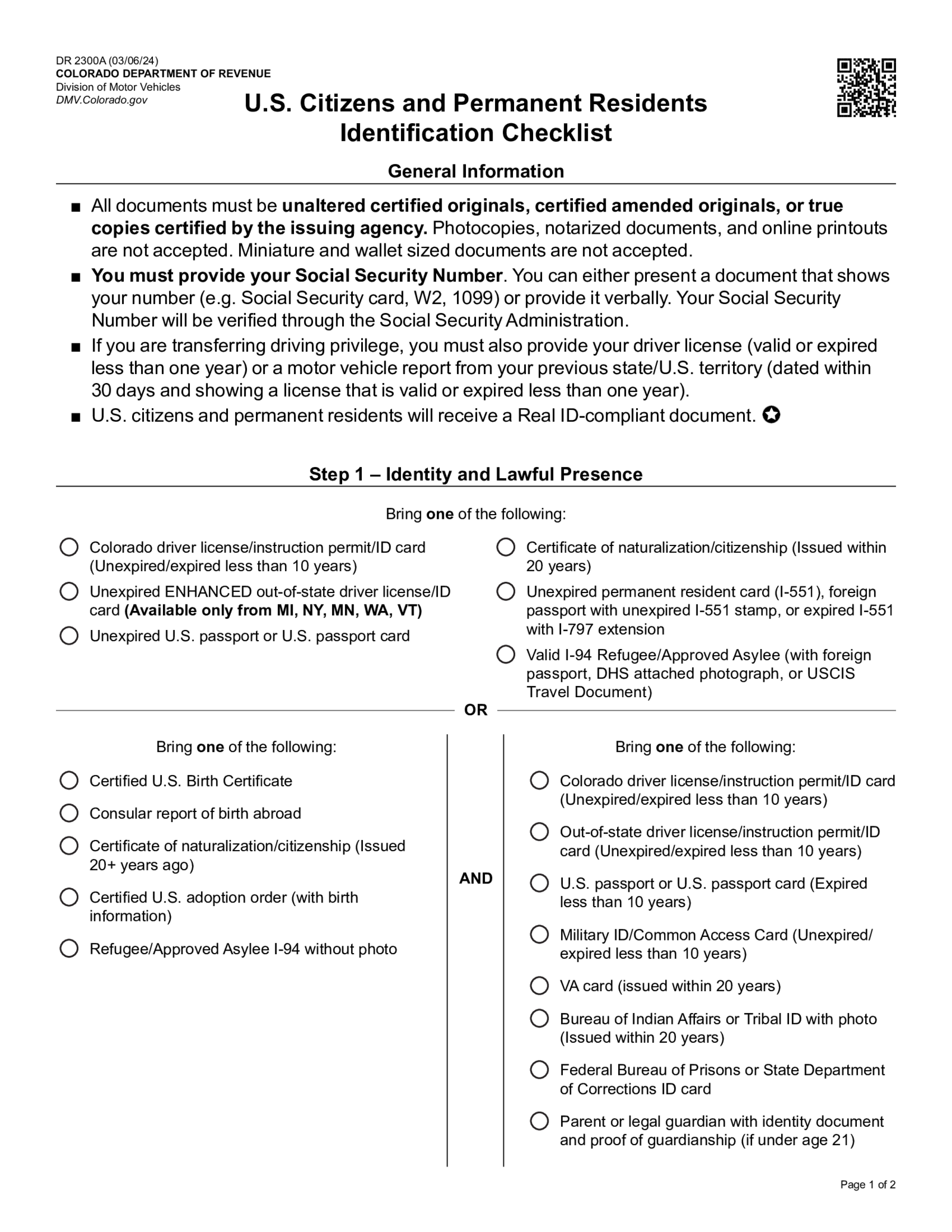 Form DR 2300A - Thumbnail