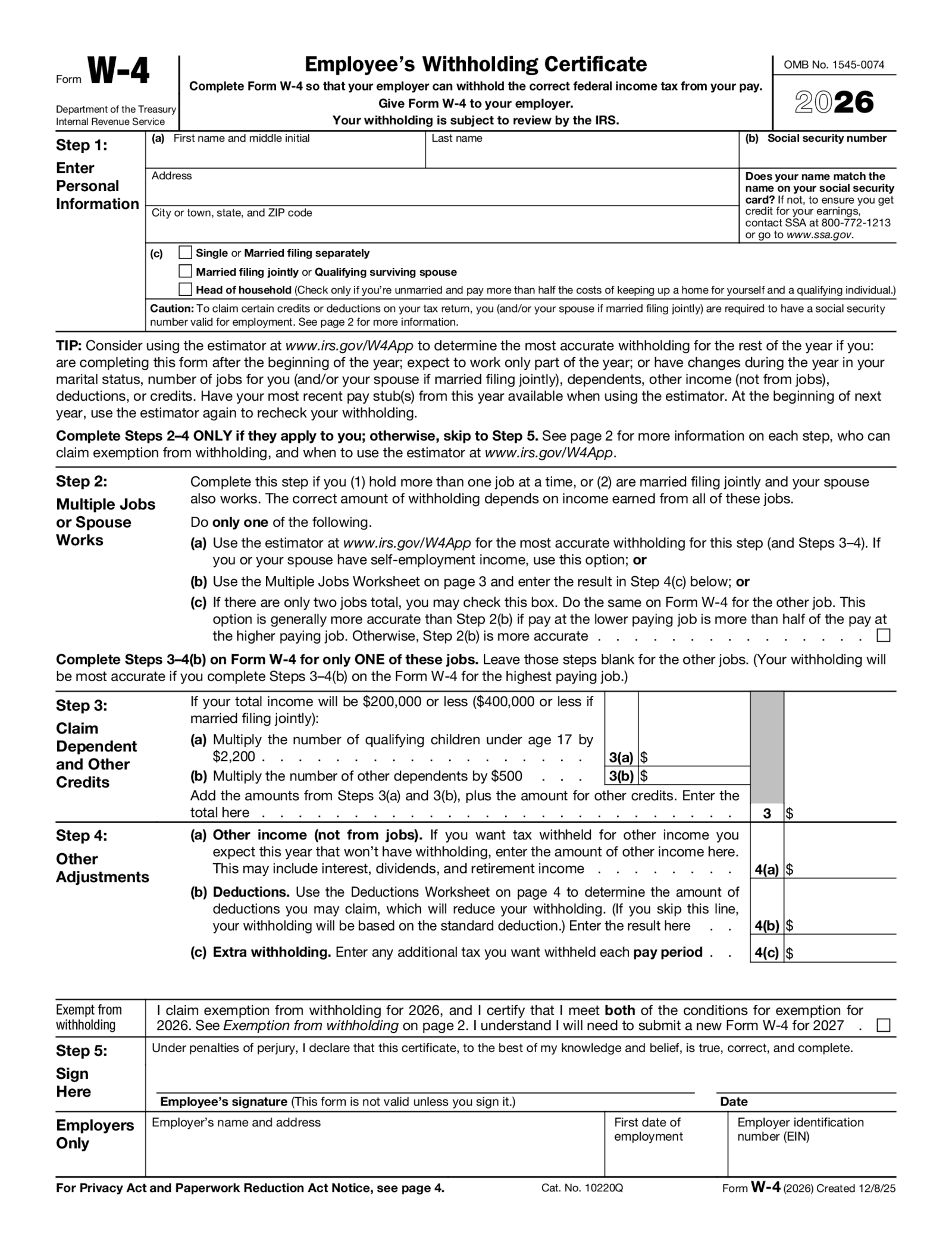 Form W-4 (2026) - Thumbnail