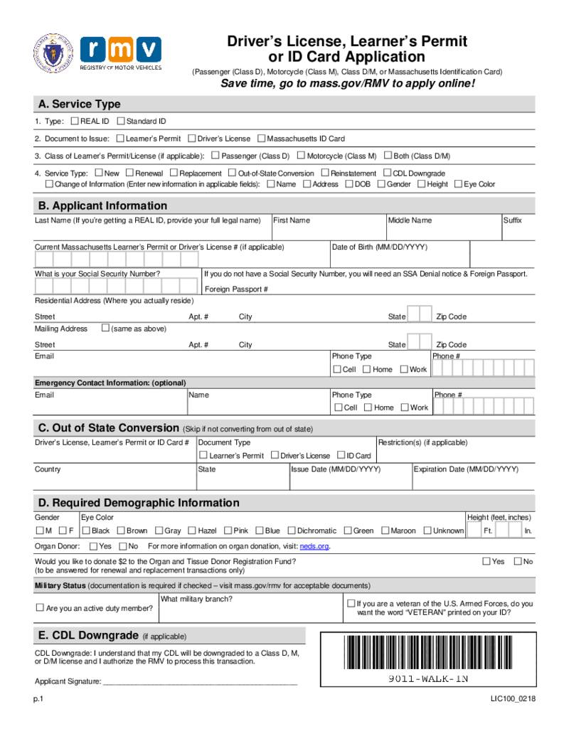 Massachusetts Real ID Application Form