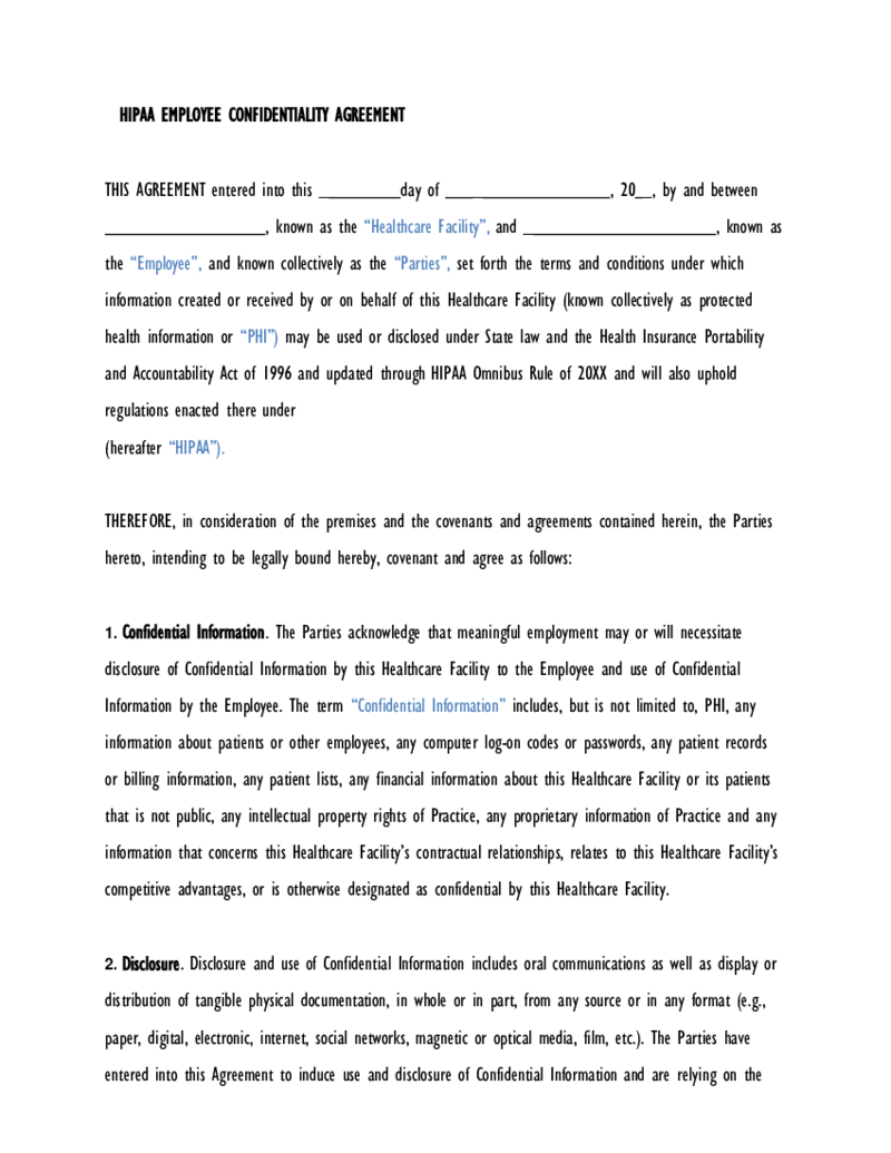 HIPAA Employee Non-Disclosure Agreements