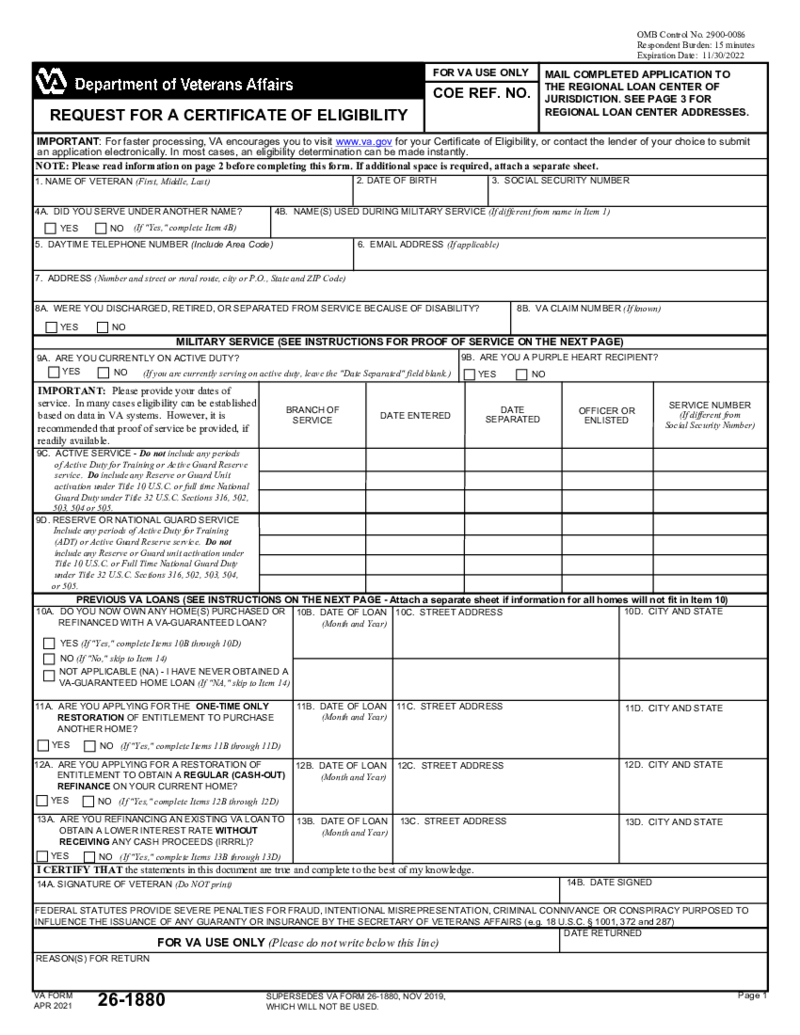 VA Form 26-1880