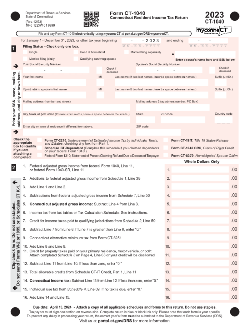 Connecticut Resident Income Tax Return - Form CT-1040