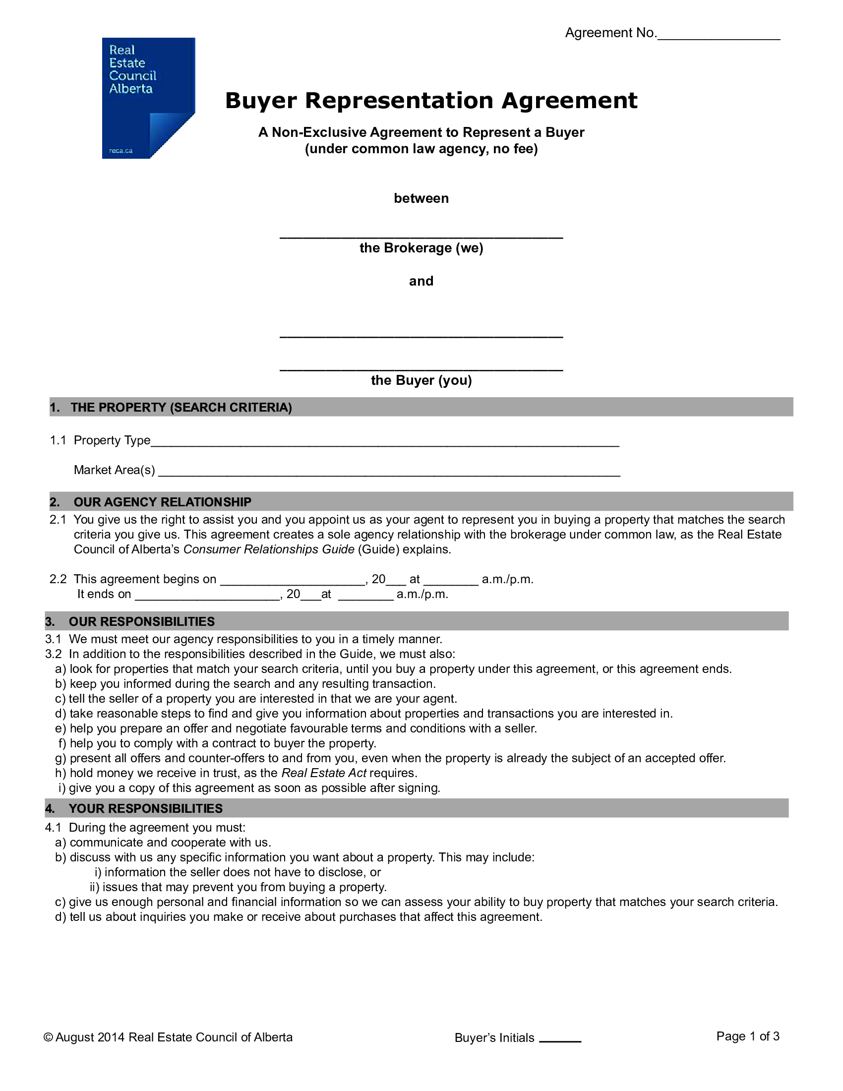 RECA Buyer Representation Agreement - Thumbnail