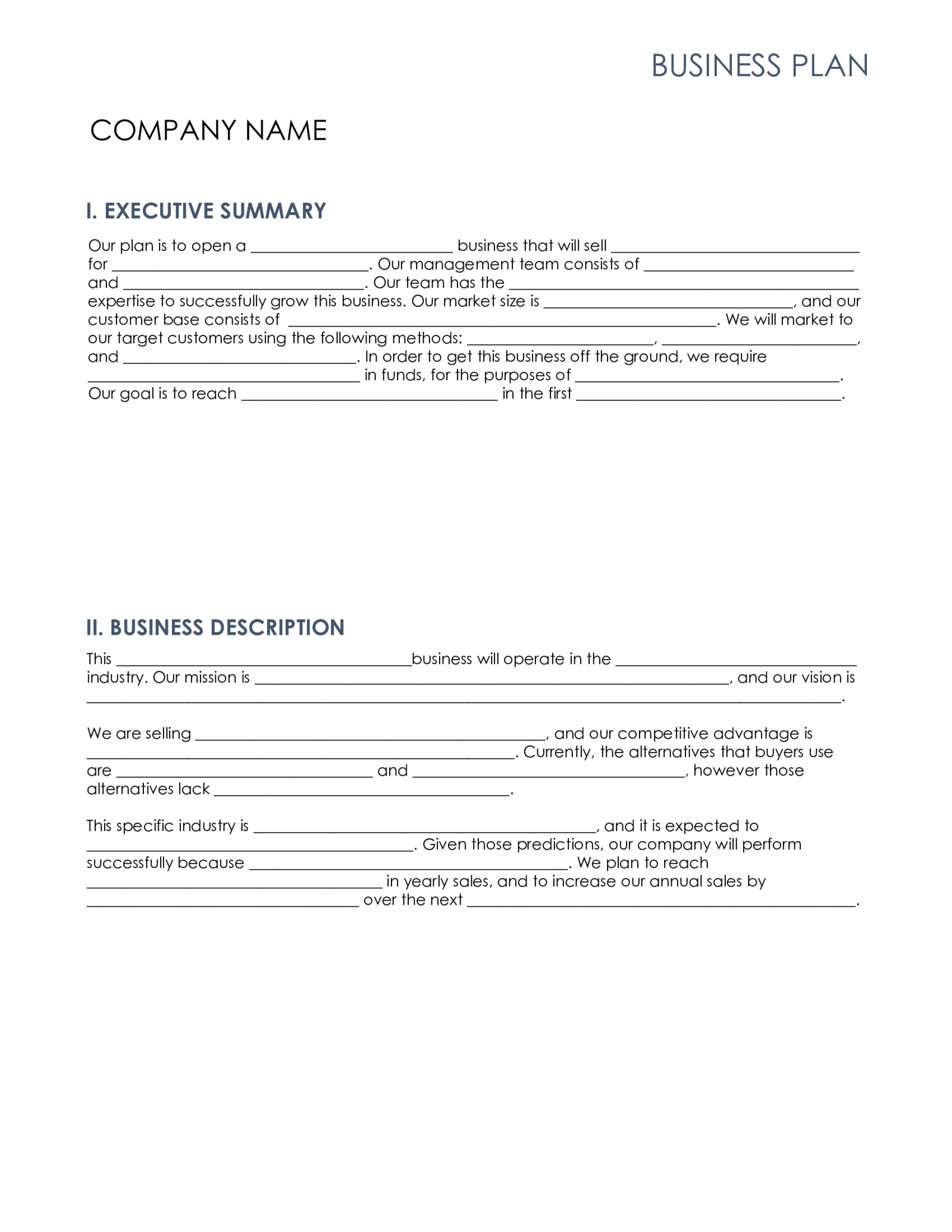 Simple Fill-In-the-Blank Business Plan Template for Startups - Thumbnail