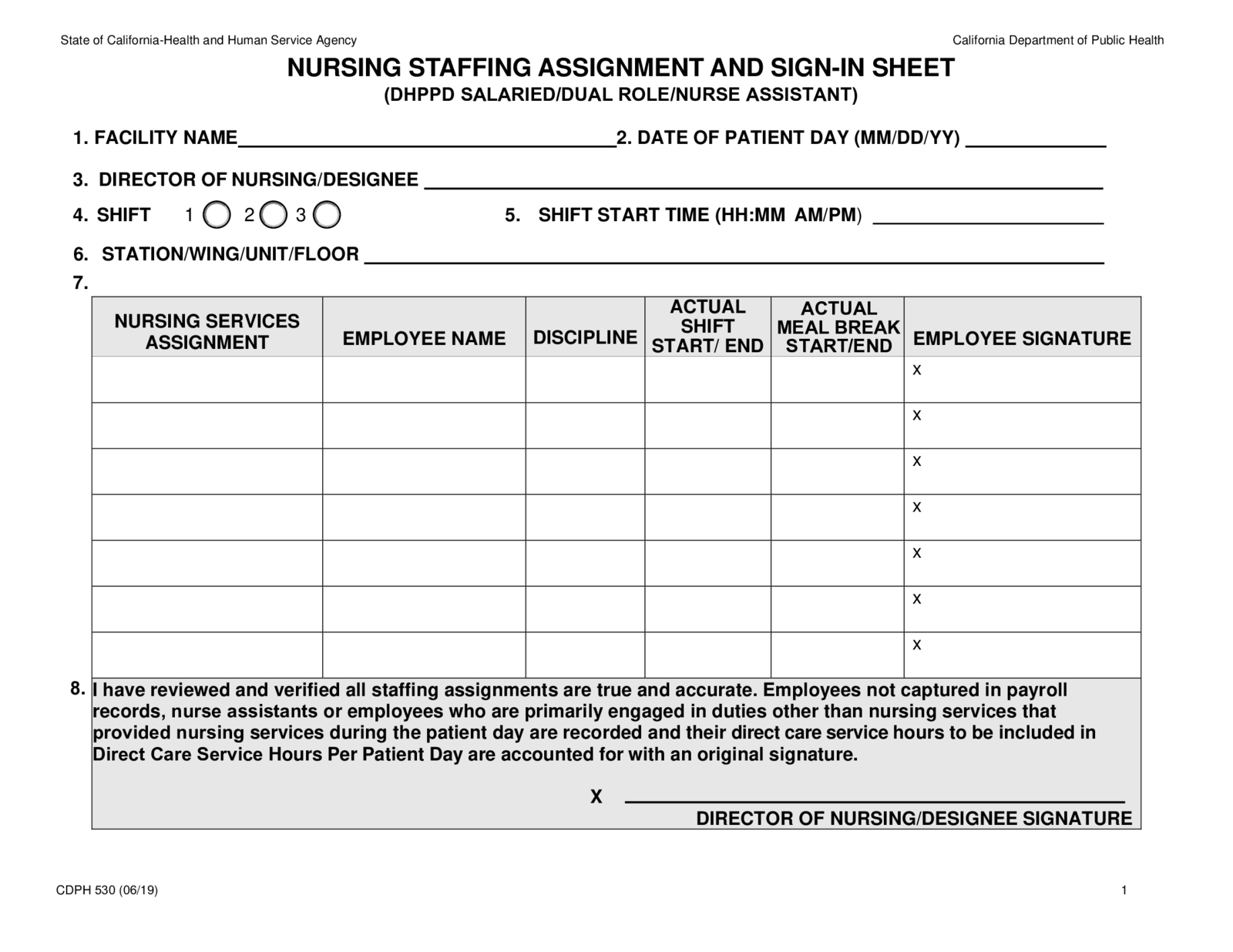 CDPH 530 Form - Thumbnail