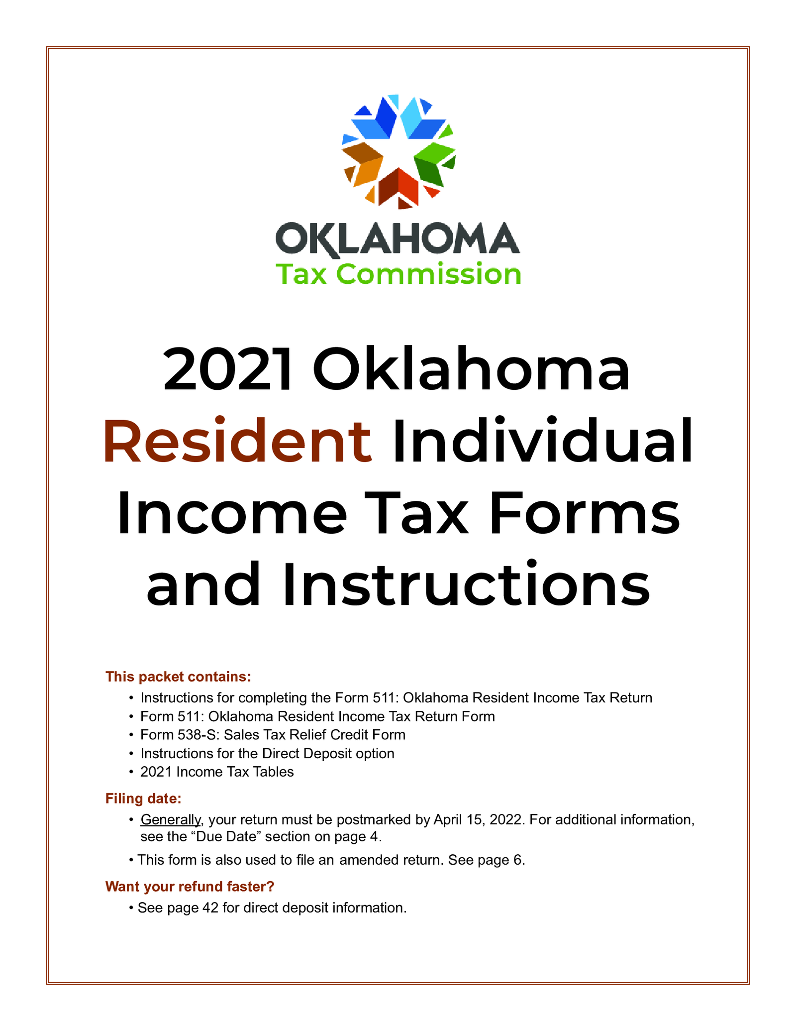 Oklahoma Income Tax Return - Form 511 - Thumbnail