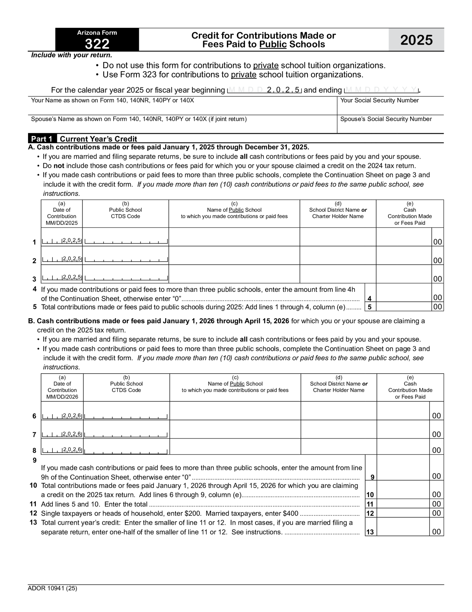 Arizona Tax Form 322 - Thumbnail