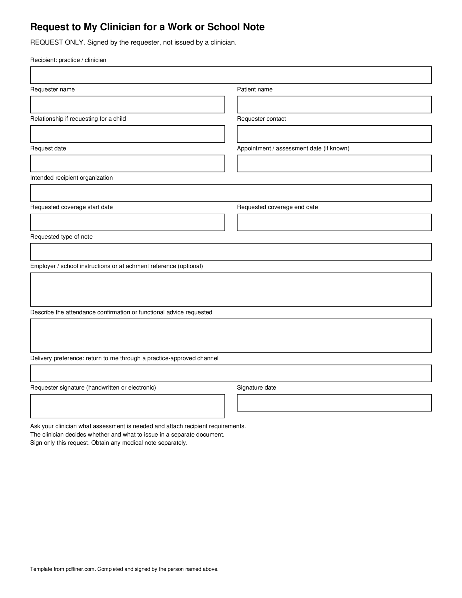 Request to My Clinician for a Work or School Note - Thumbnail