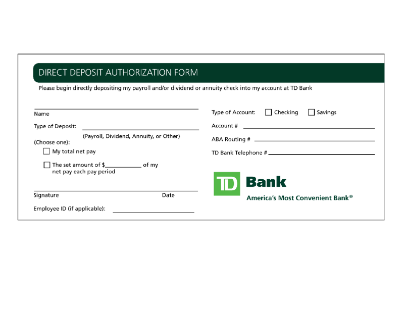 TD Bank Direct Deposit Authorization Form