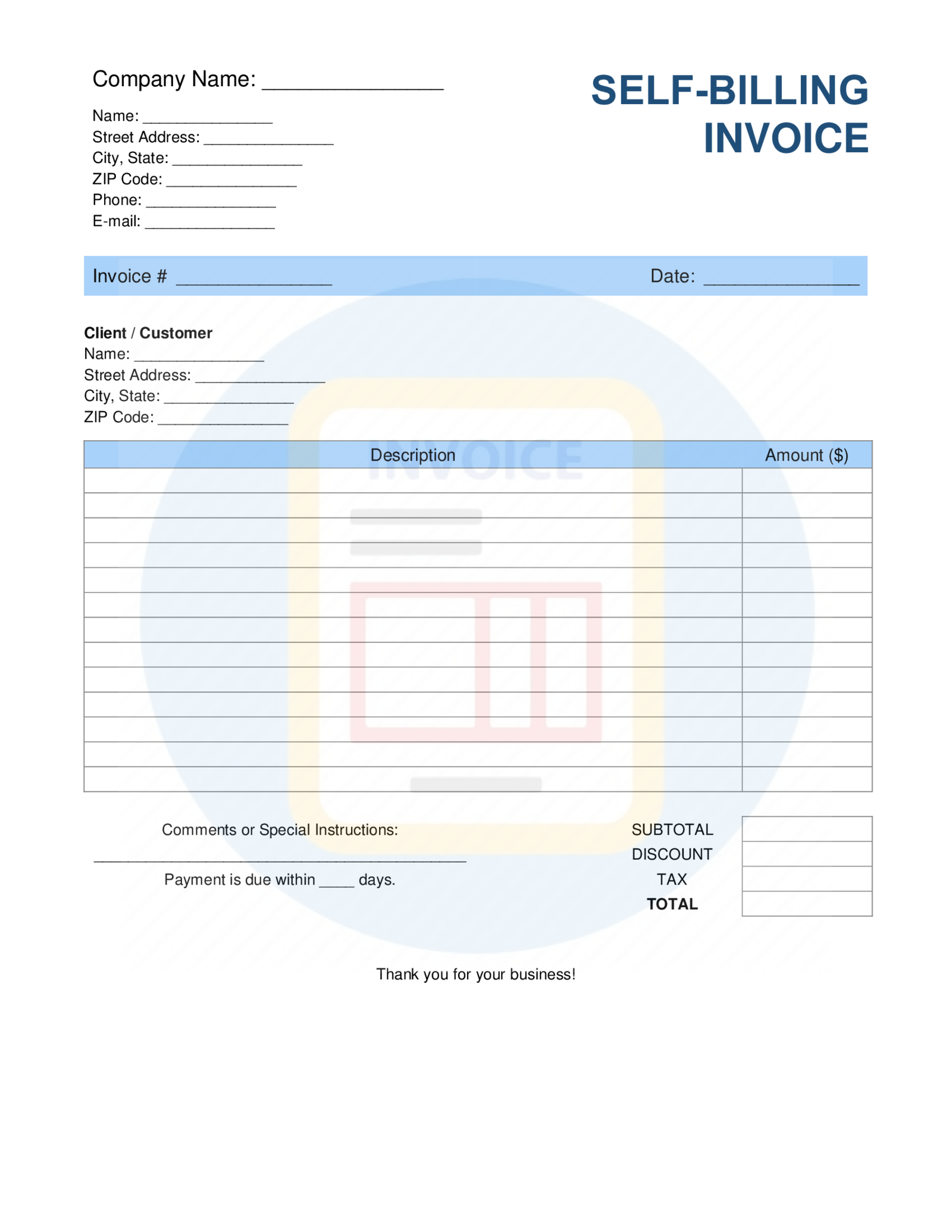 Self-Billing Invoice Template - Thumbnail