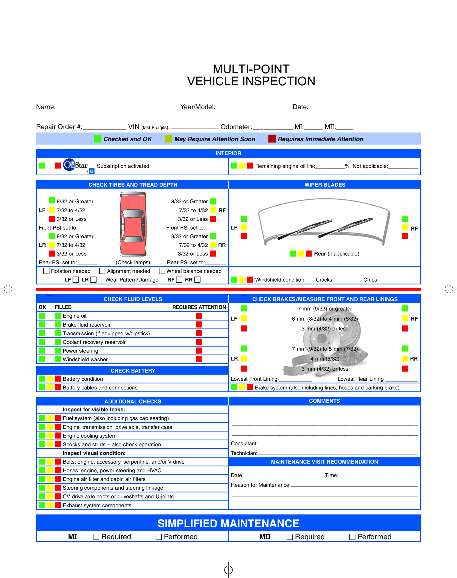 Fillable Multi-point Vehicle Inspection Form - Thumbnail