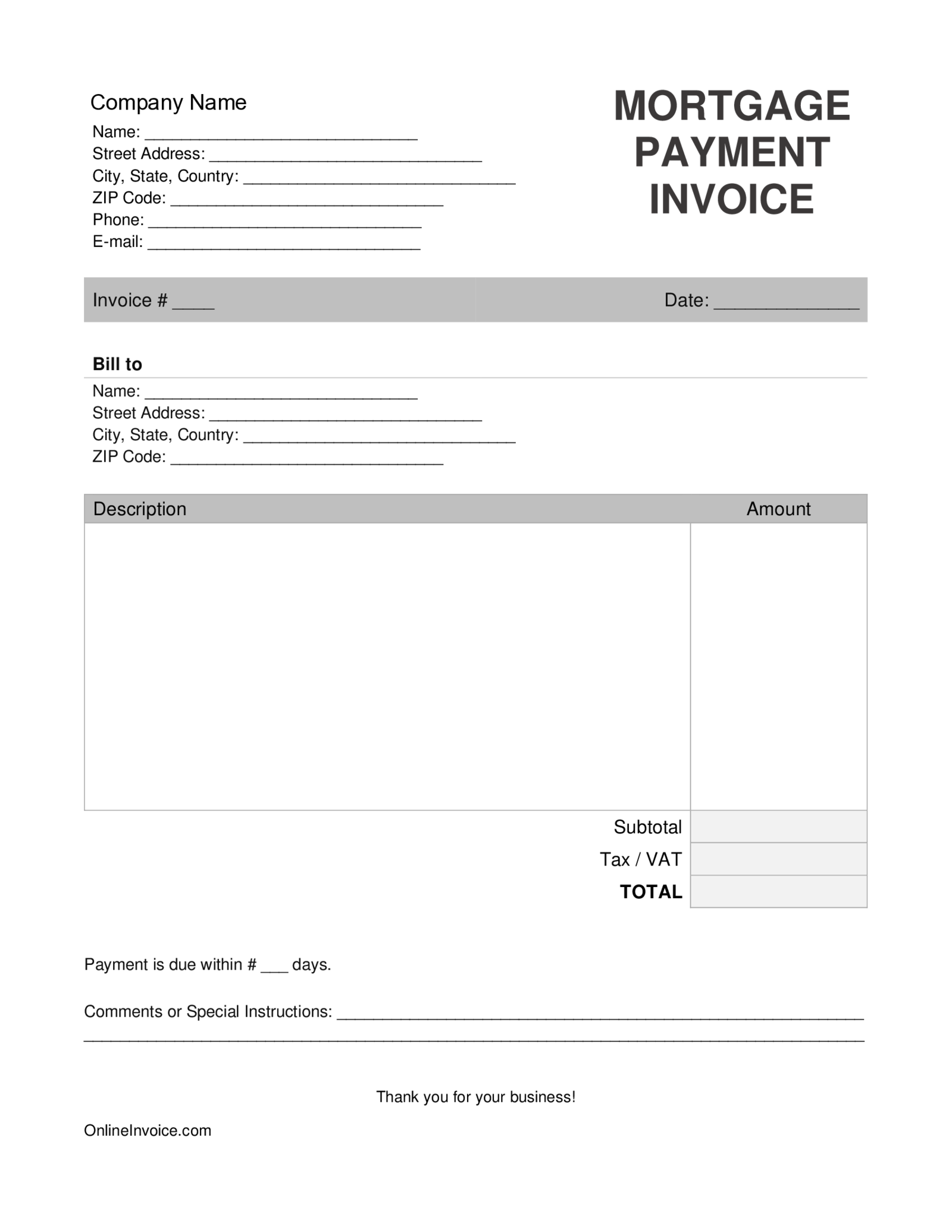 Mortgage Invoice - Thumbnail