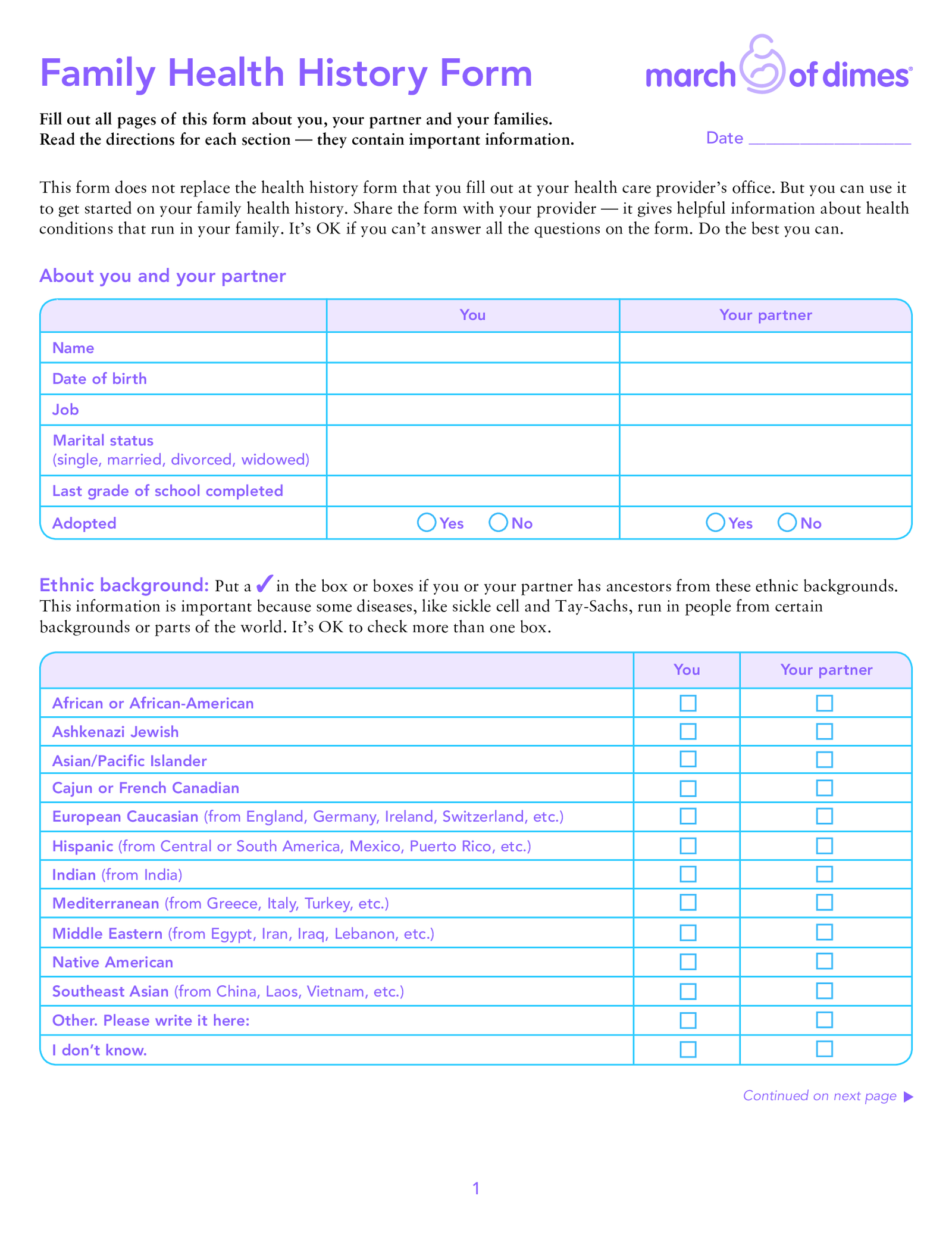 Family Medical History Form - Thumbnail