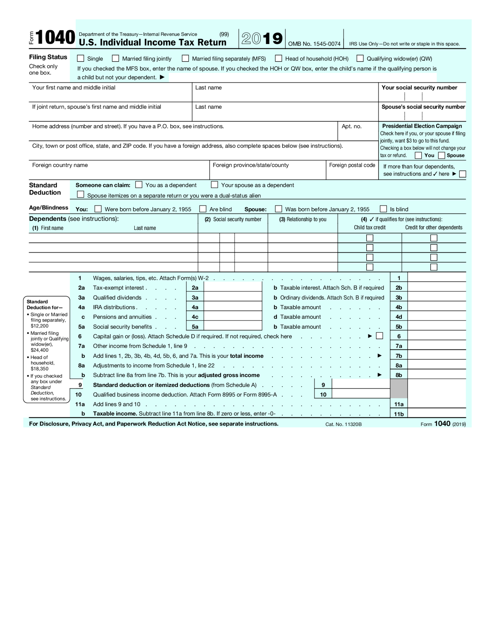 Form 1040 (2019) - Thumbnail