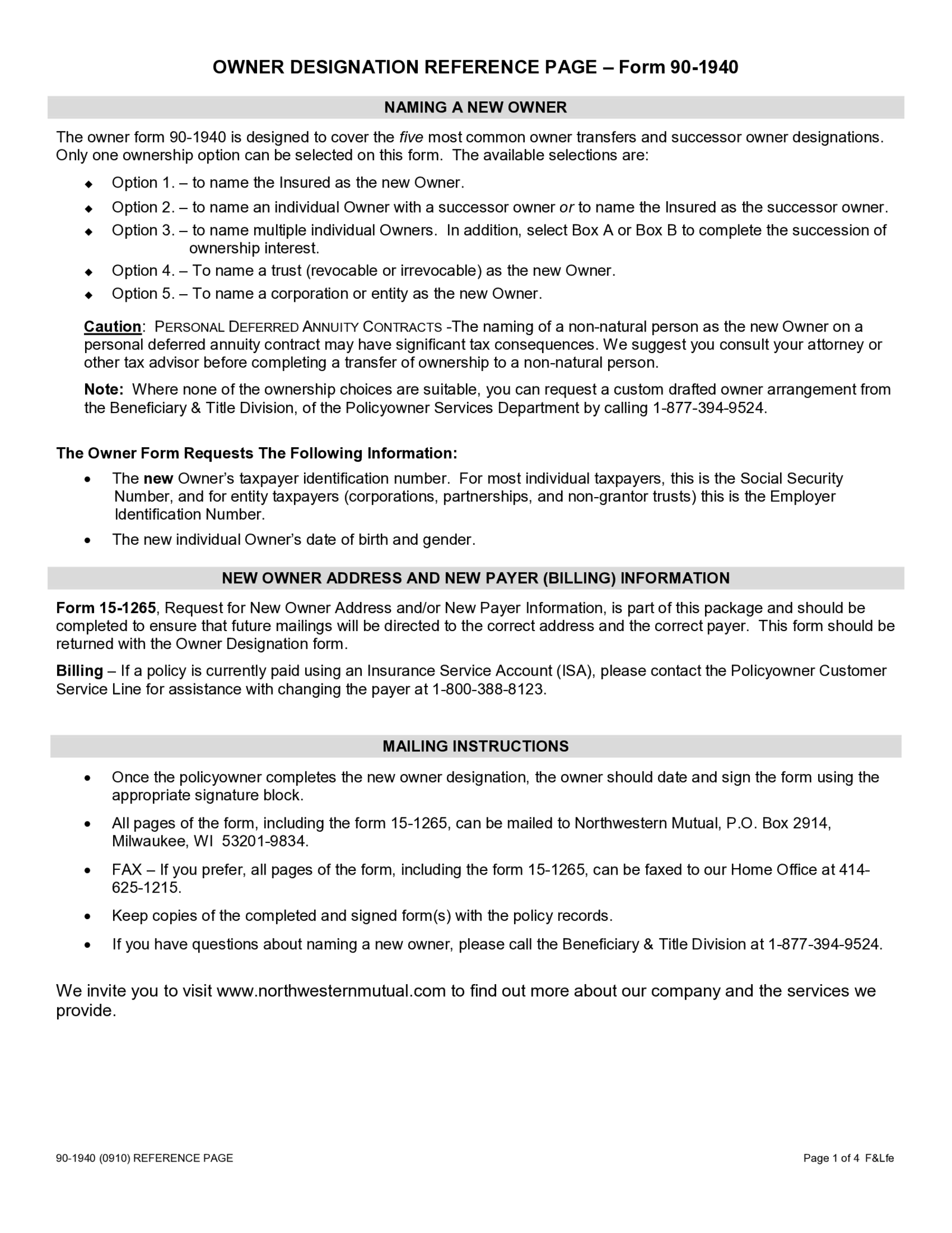 Northwestern Mutual Beneficiary Change Form 2010-2021 - Thumbnail