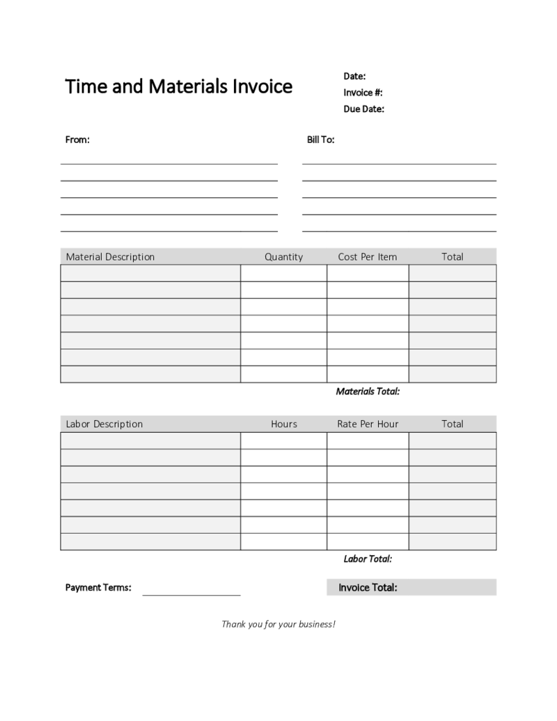 Time and Materials Invoice