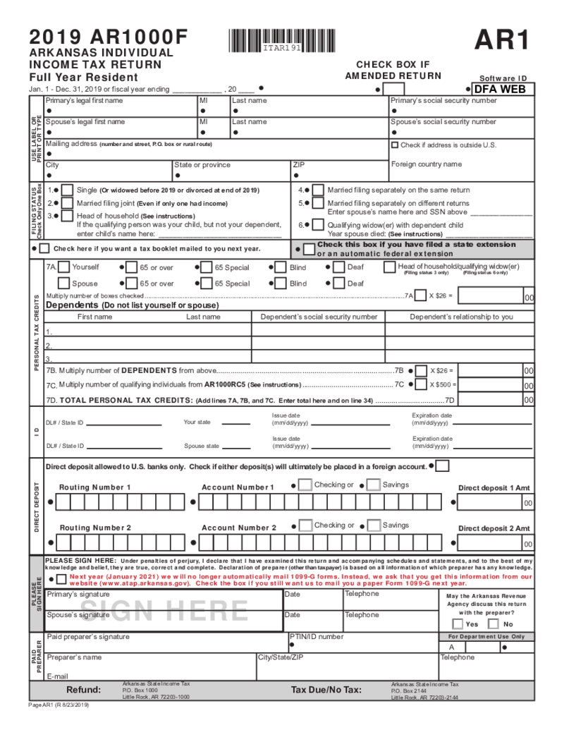 Arkansas Form AR1000F