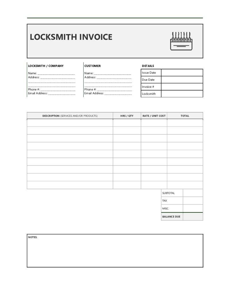 Locksmith Invoice Template