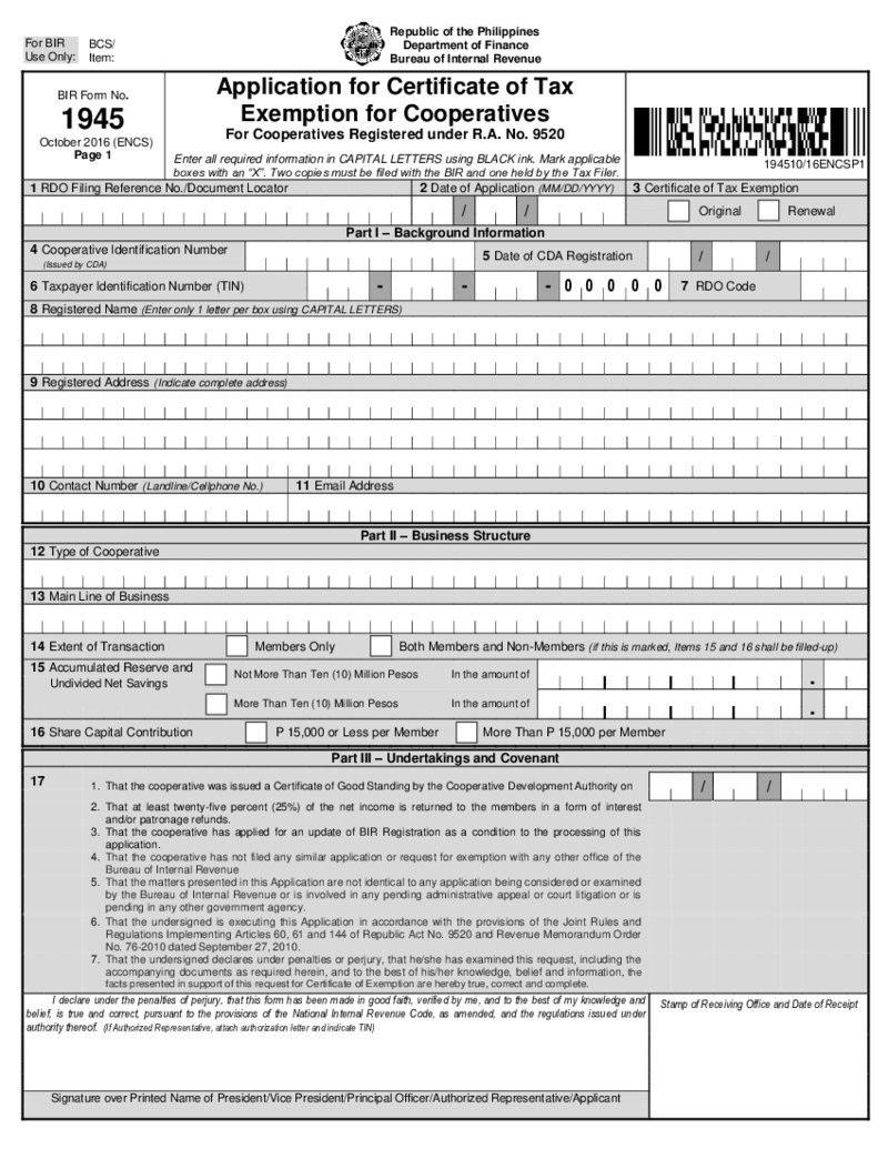 BIR Form 1945