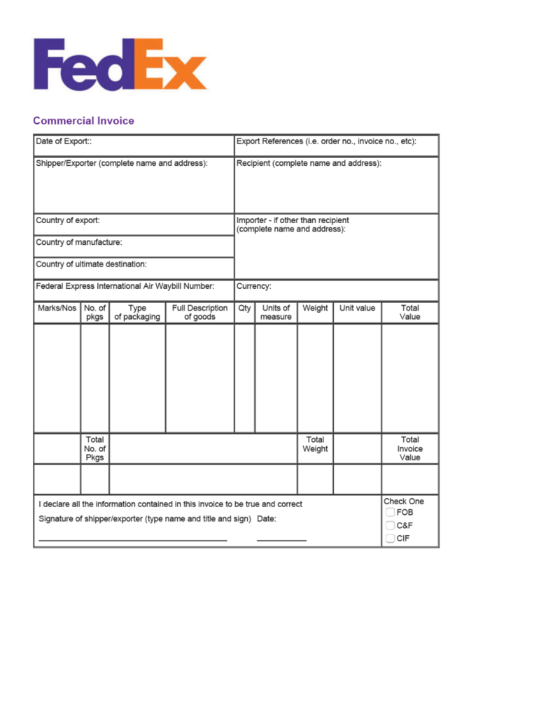 FedEx Commercial Invoice Template