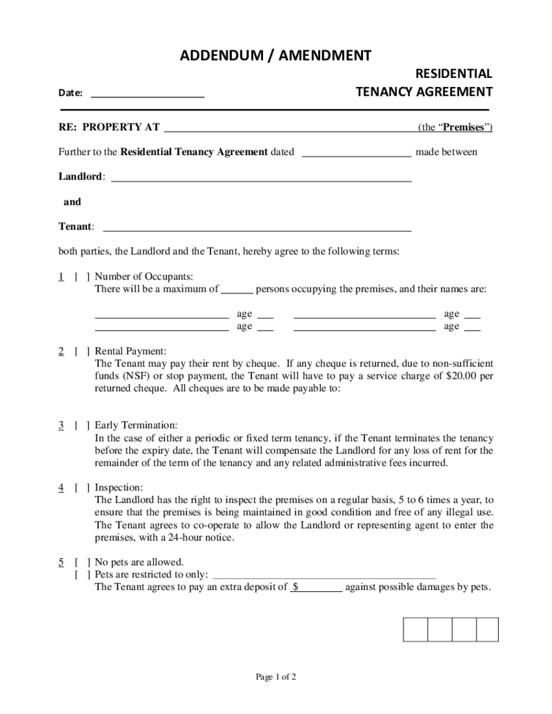 BC Tenancy Agreement Addendum