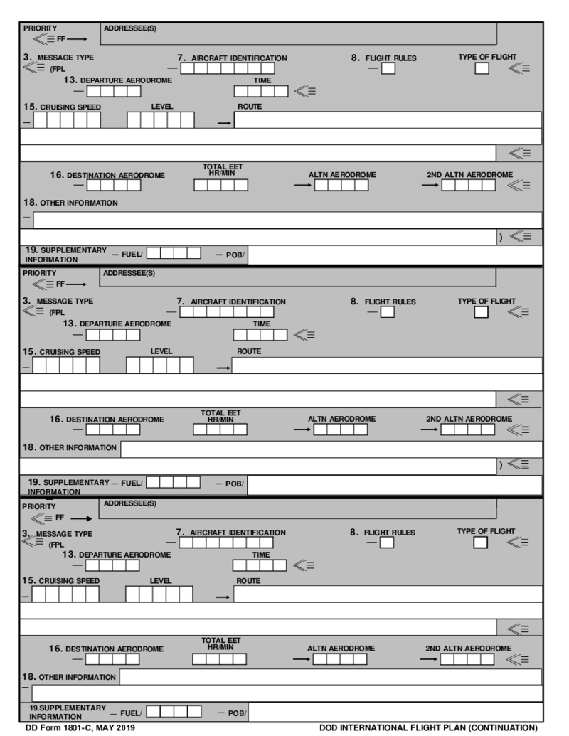 DD Form 1801 - DoD International Flight Plan