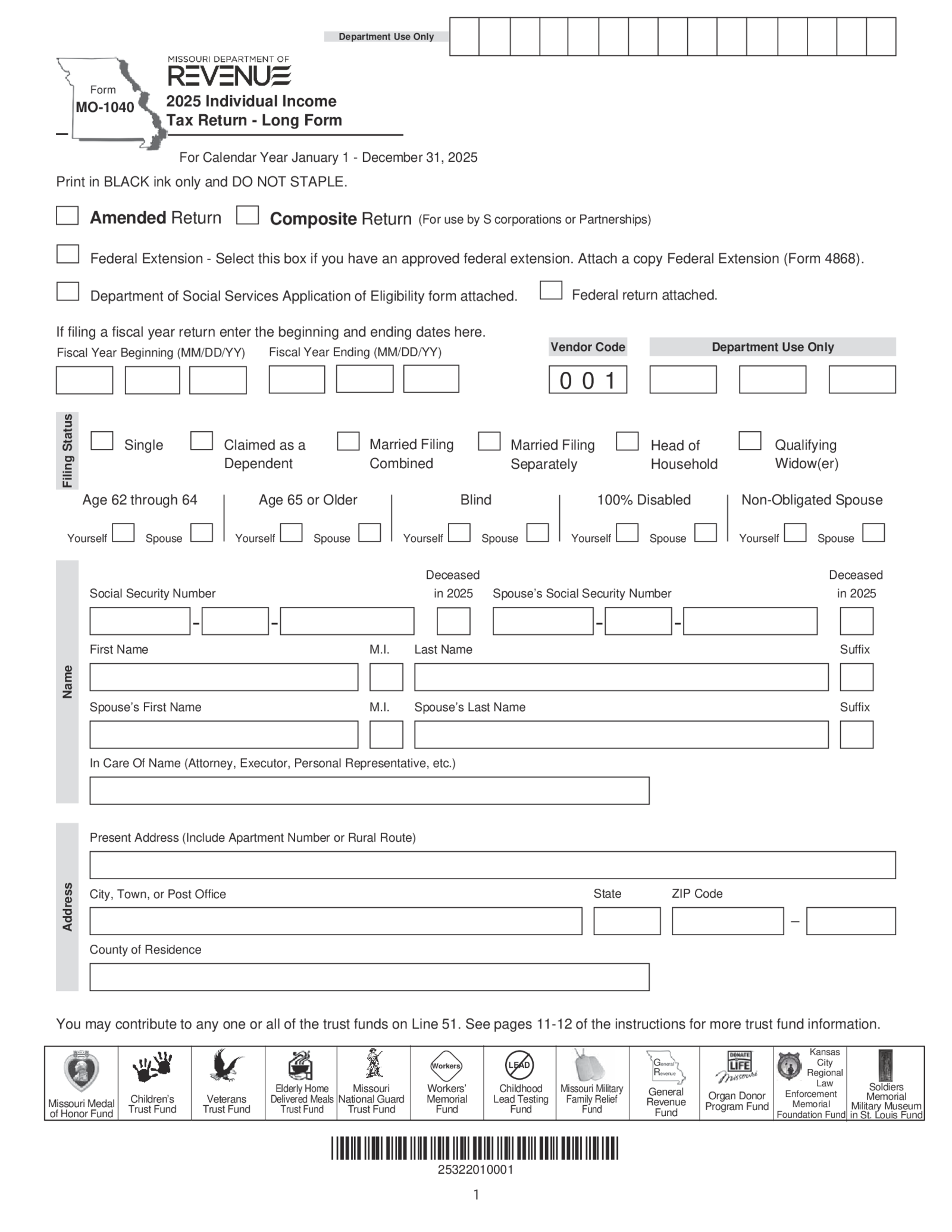 Form MO-1040 - Individual Income Tax Return - Thumbnail