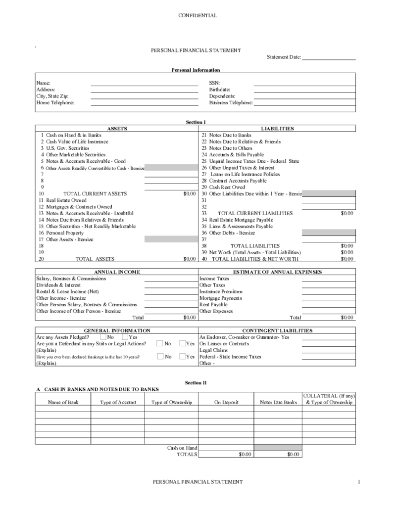 Personal Financial Statement Template