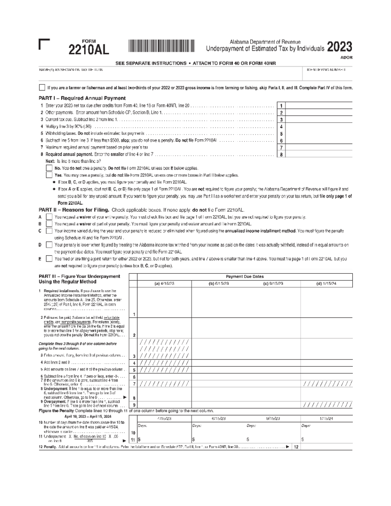 2210 - Underpayment of Estimated Taxes