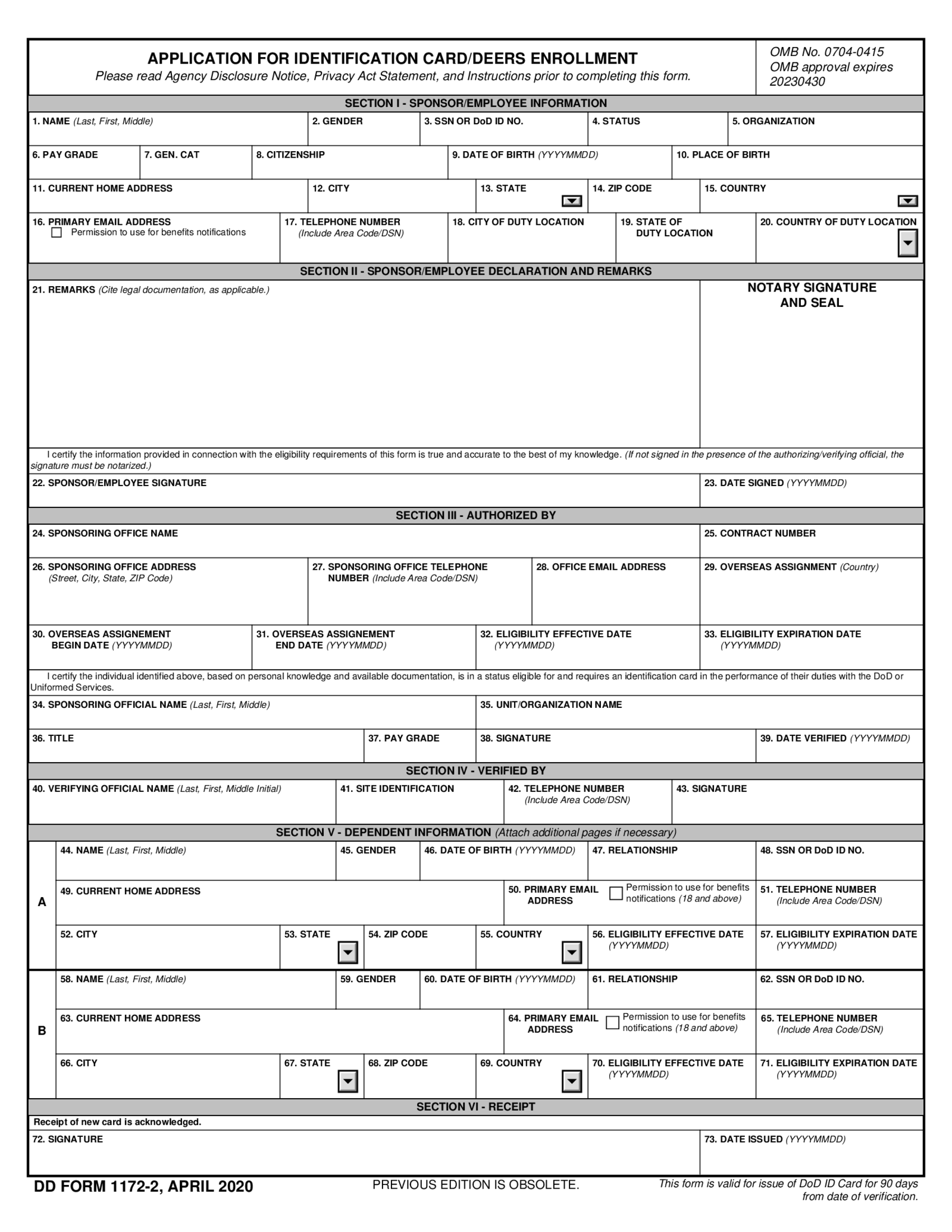 DD 1172-2 Form - Thumbnail