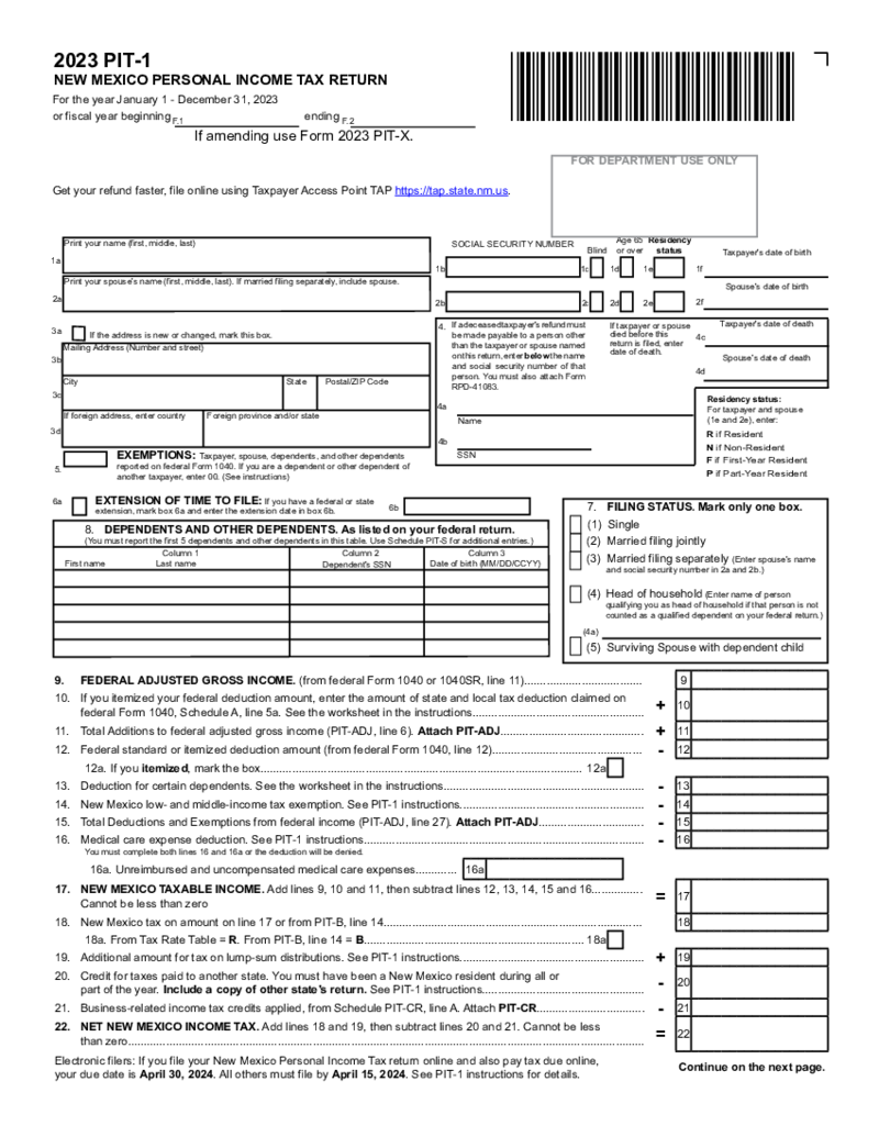 New Mexico Form PIT-1