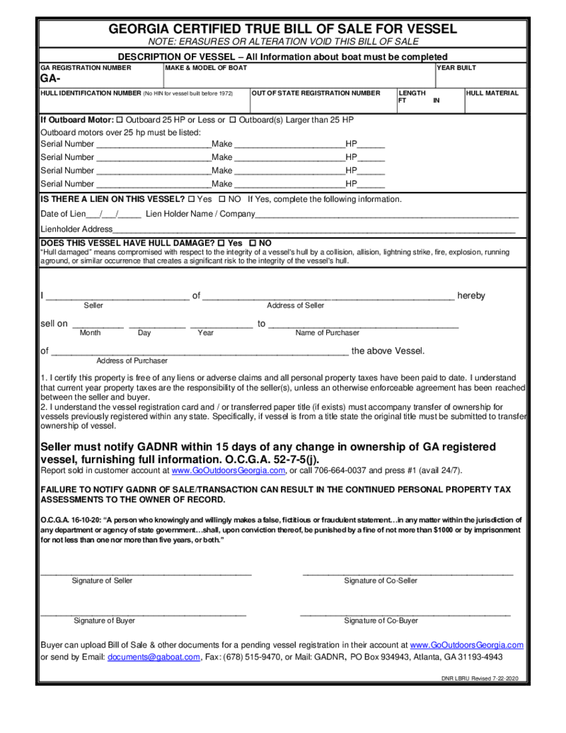 Georgia Boat Bill of Sale