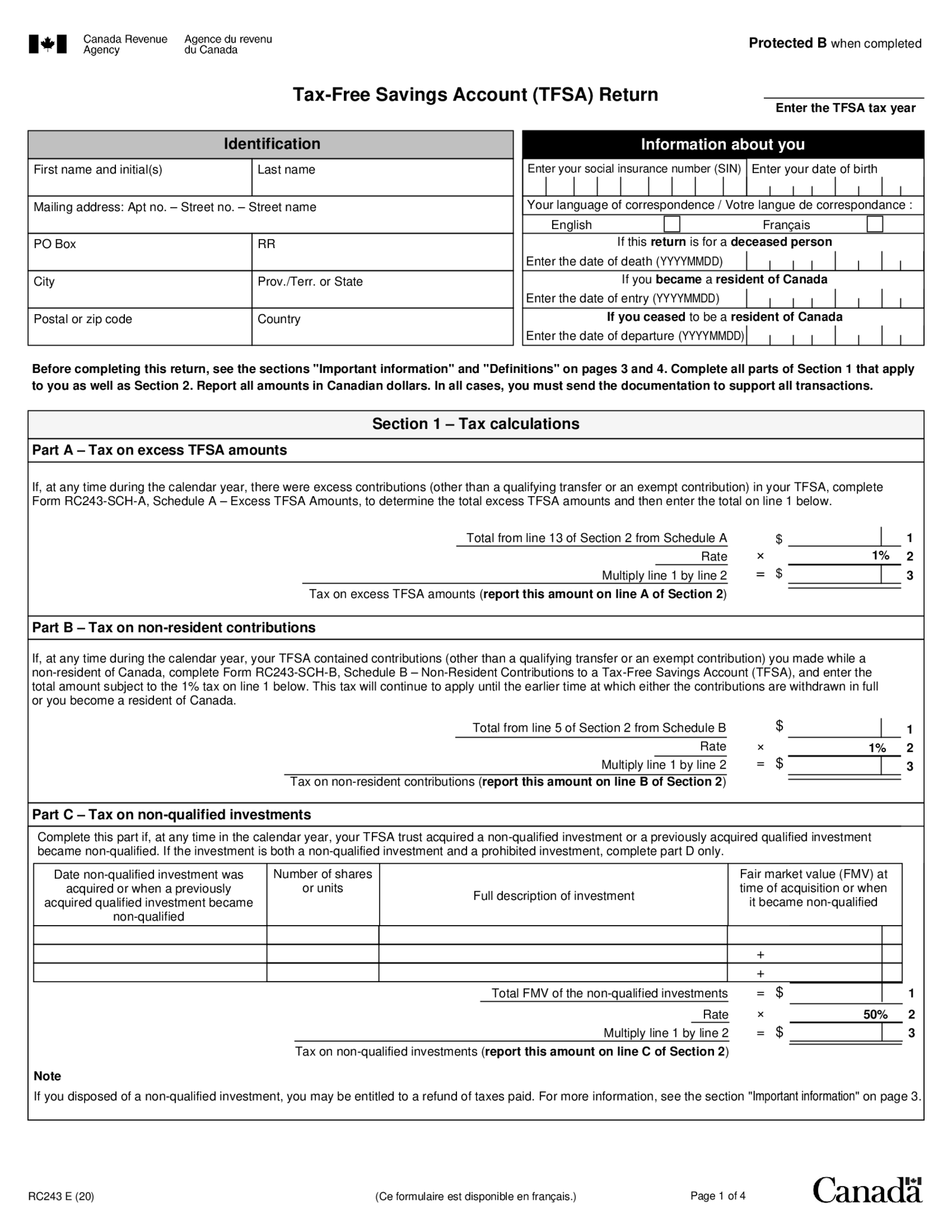 RC243 Tax-Free Savings Account (TFSA) Return - Thumbnail