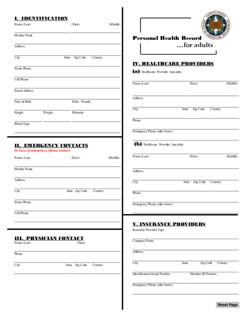 Personal Health Record Template