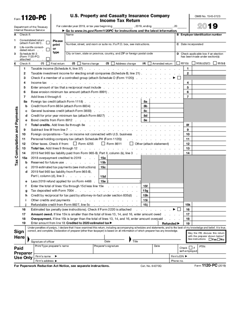 Form 1120-PC (2019)