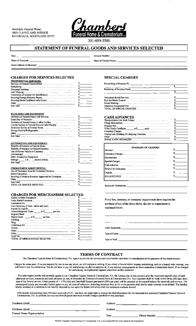 Funeral Billing Statement