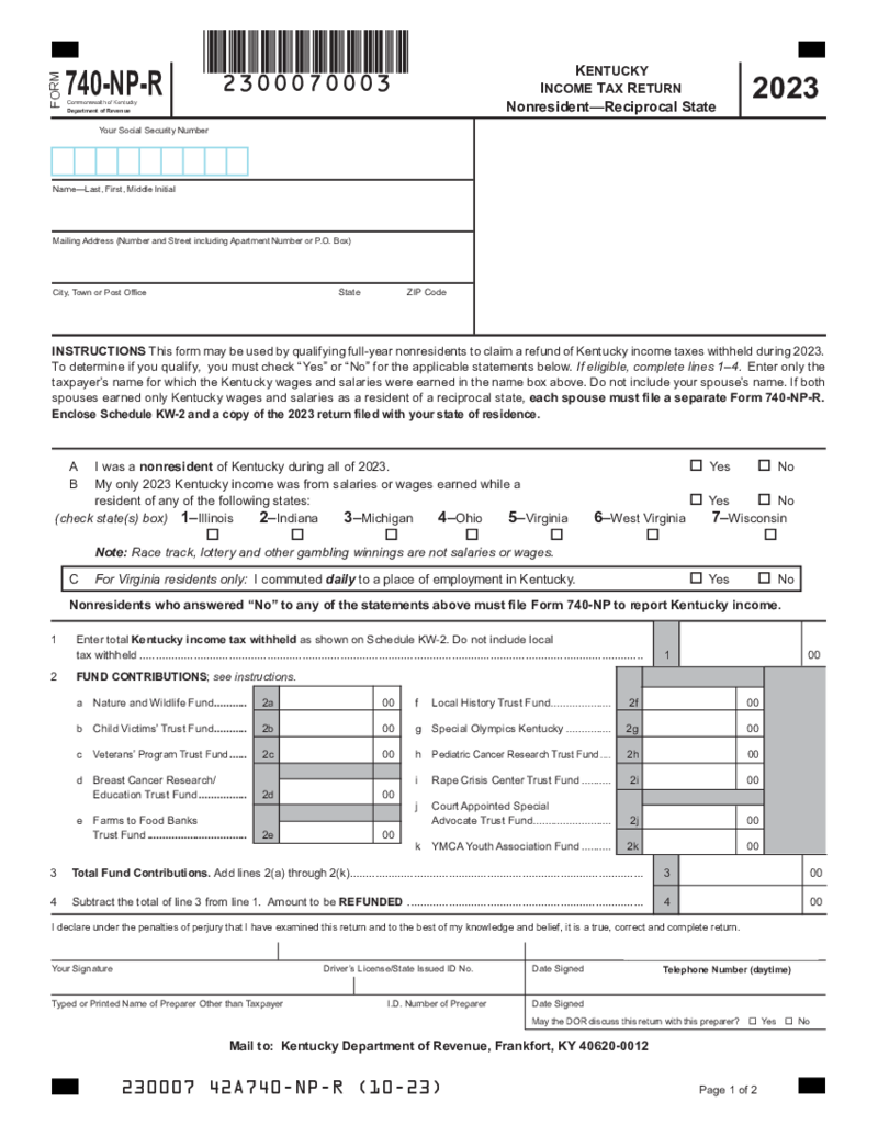 Kentucky Form 740-NP-R