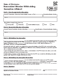 Form OW-15 Nonresident Member Withholding Exemption Affidavit - Thumbnail