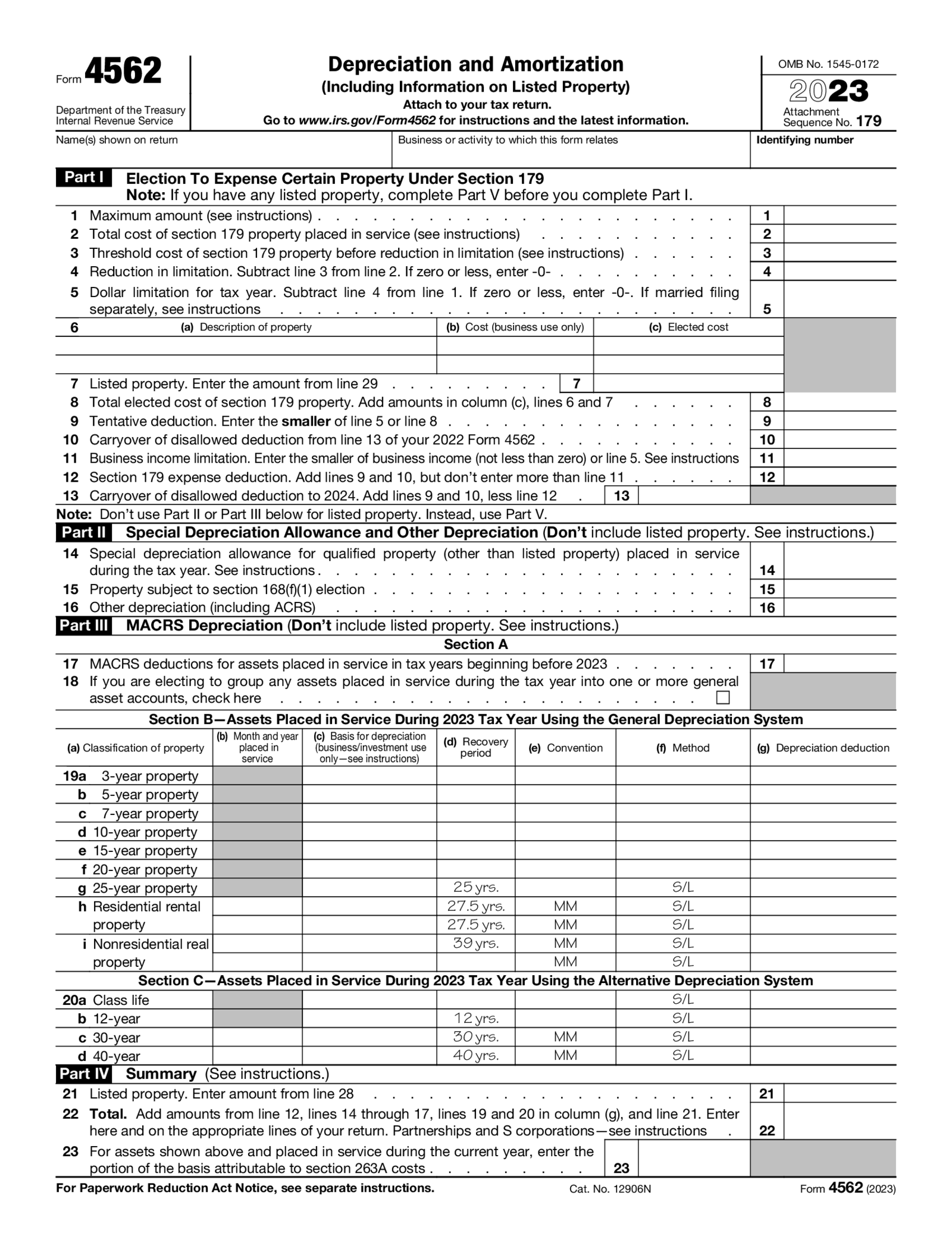 Form 4562 (2023) - Thumbnail