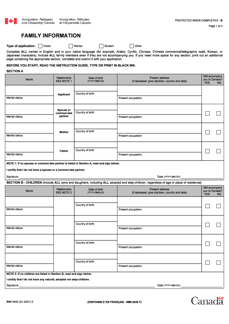 Form IMM 5645