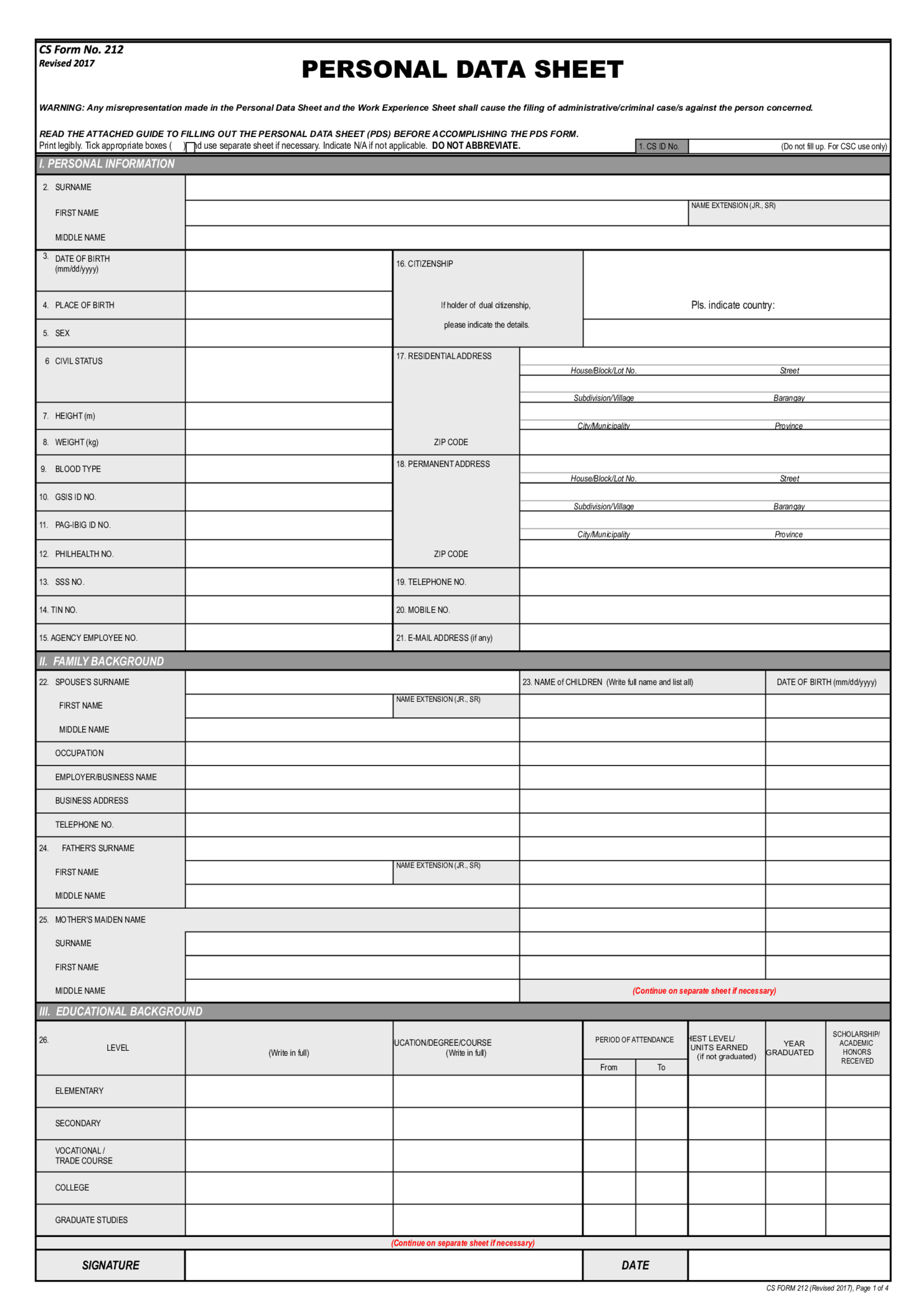 Personal Data Sheet - Thumbnail