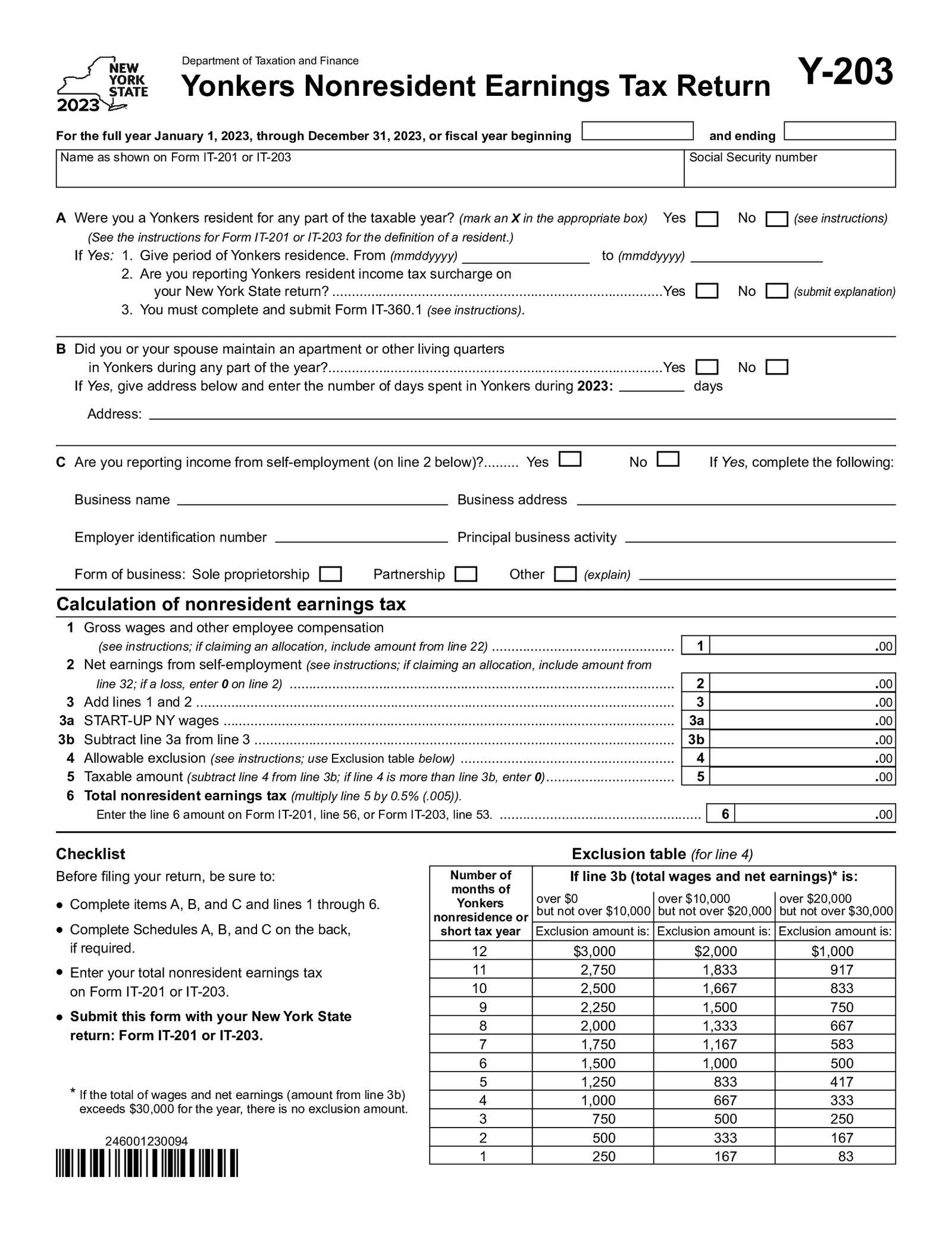 New York Form Y-203 - Thumbnail