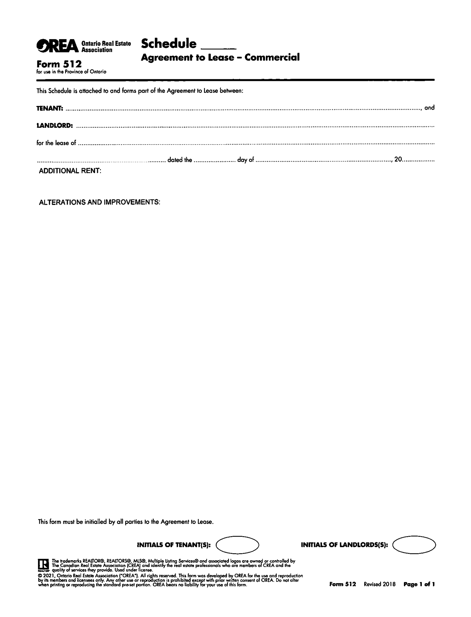 Form 512, Schedule, Agreement to Lease, Commercial - Thumbnail