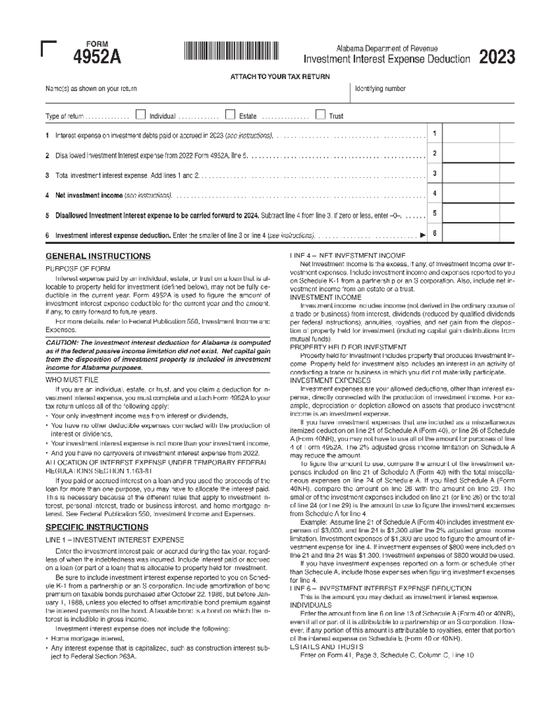 Alabama Form 4952A