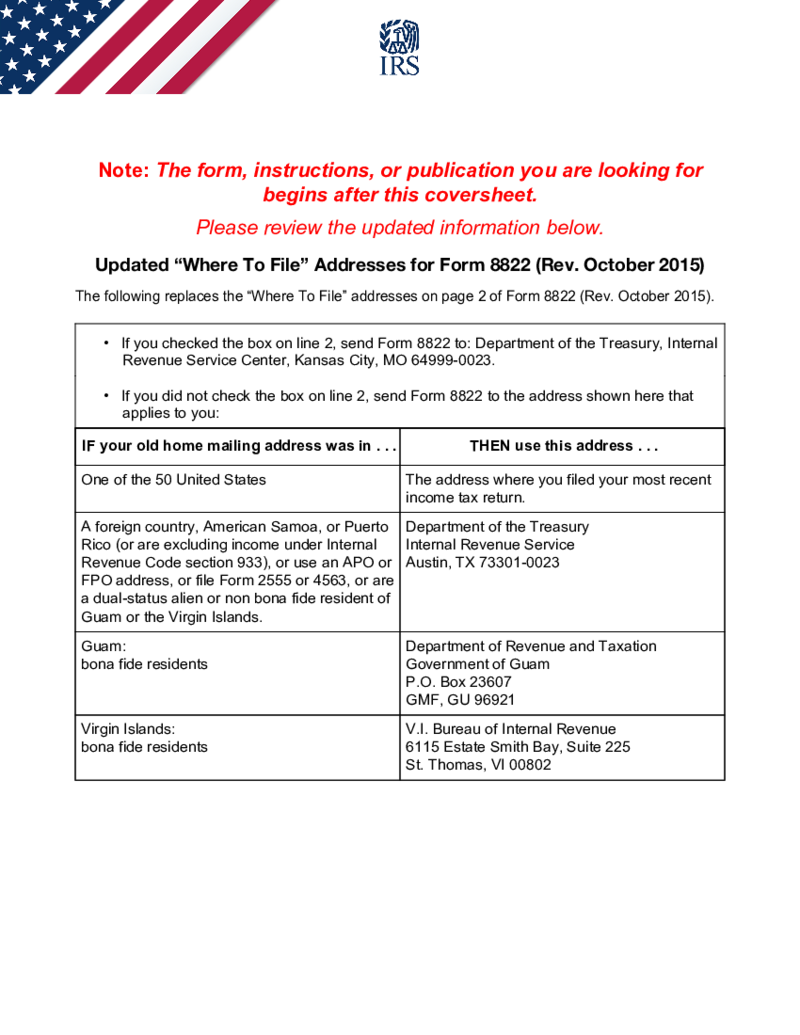 Form 8822 - Change of Address (2015)