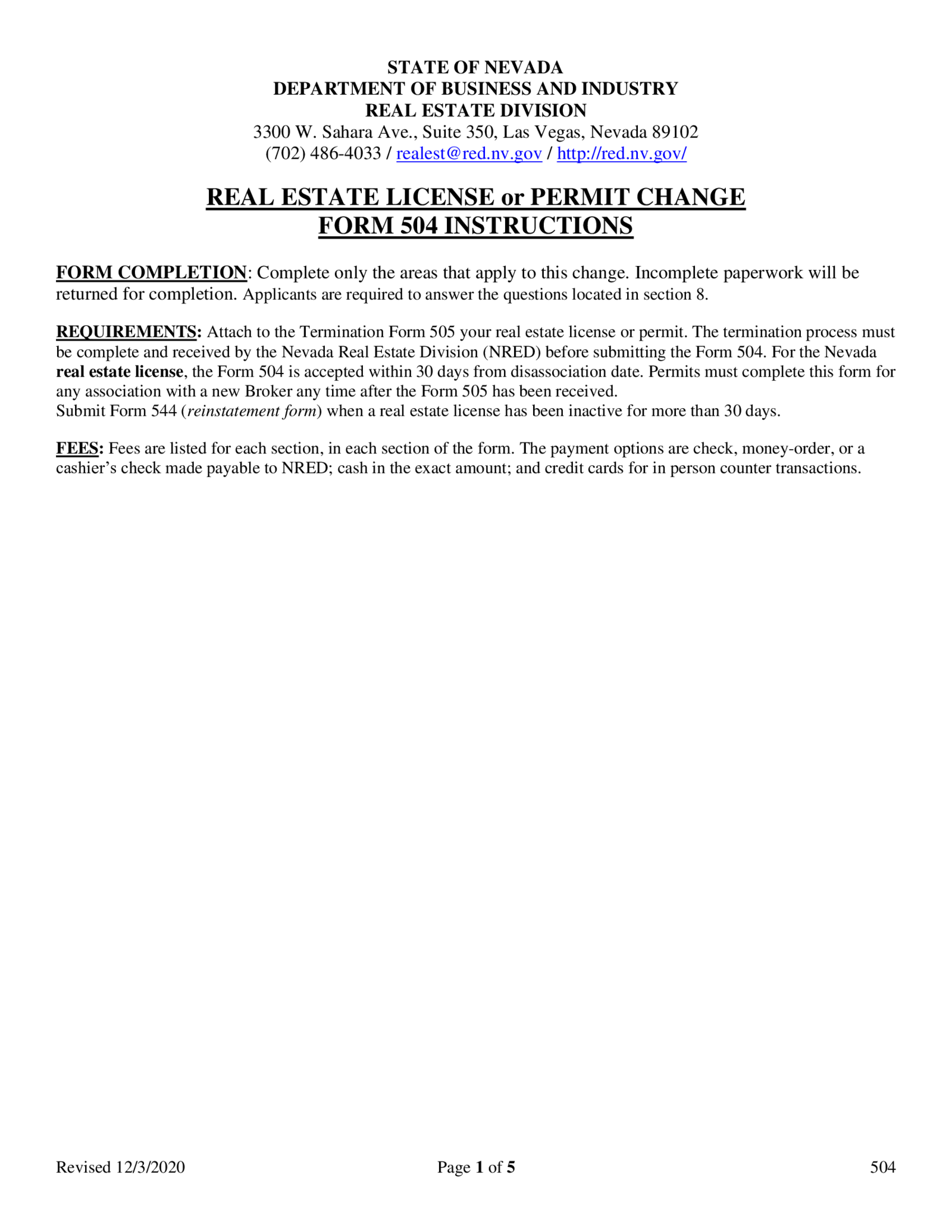 Nevada Real Estate Form 504 - Thumbnail