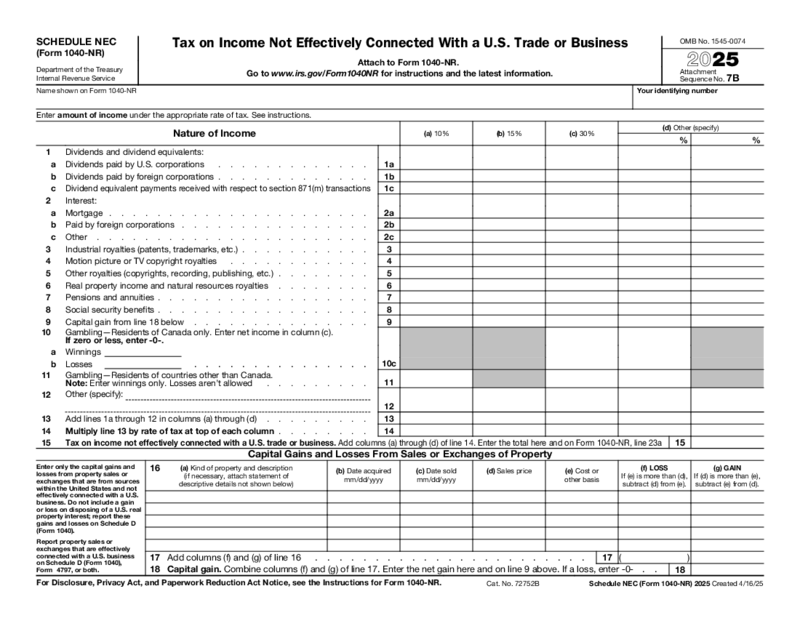 Schedule NEC Form 1040-NR