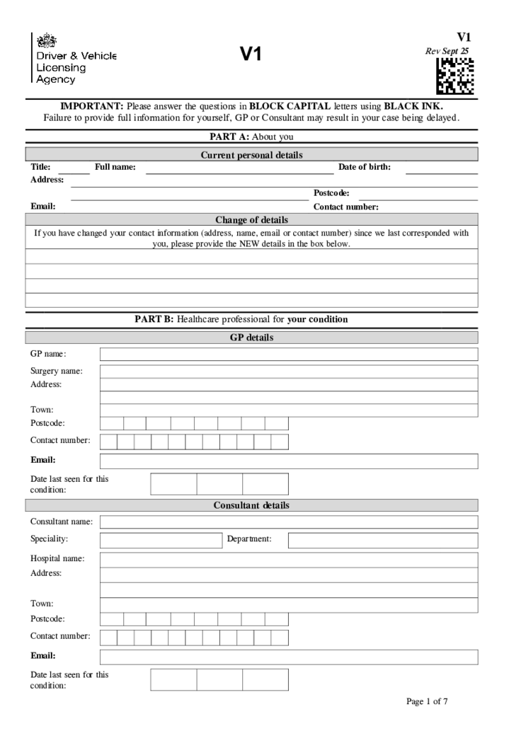 Report your medical condition (form V1)